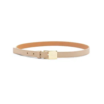 LOEWE Smooth Anagram Carving Pendant Lock Smooth Buckle Leather Belts Women's Gray Beige/Gold Width  2cm