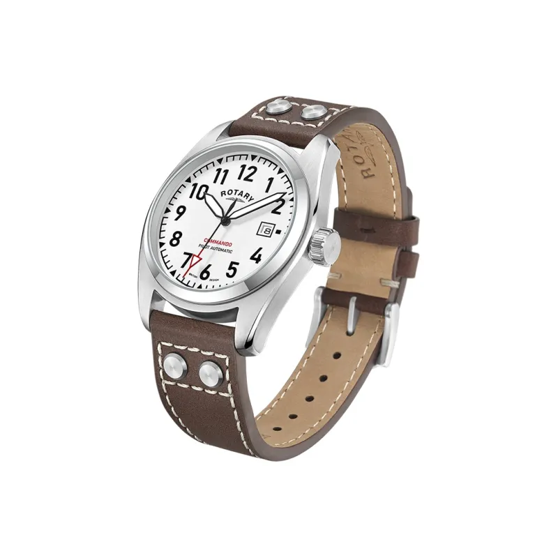 ROTARY Wrist Watch Mechanical Movement Leather Strap 42mm White Dial Men's Watches-1