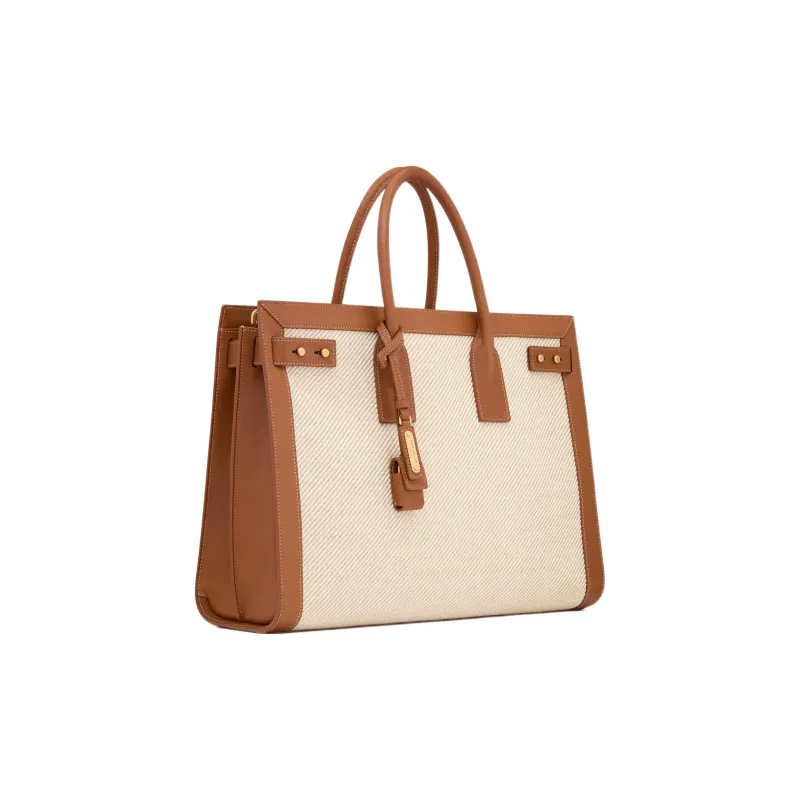 SAINT LAURENT Canvas With Leather Canvas Bag, Shoulder Bag, Crossbody Bag, Handbag Tubas Women's Brown/Natural-1