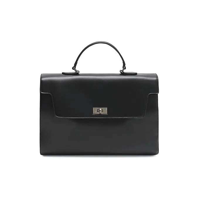 UNVESNO Leather Briefcase, Crossbody Bag, Handbag Regular Unisex Black-1