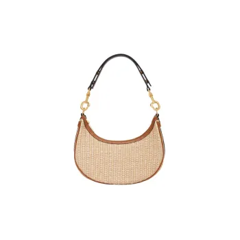 CELINE AVA Plant Material Cow Leather Patchwork Handbag Shoulder Bag Medium Size Women's Natural Color/Tan