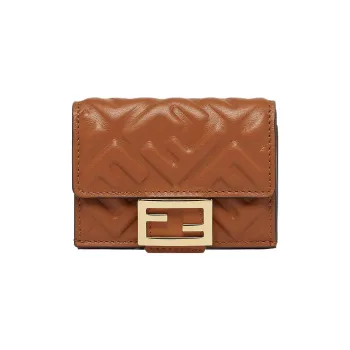 FENDI Baguette Nappa Leather Wallet Extra Mini Women's Brown