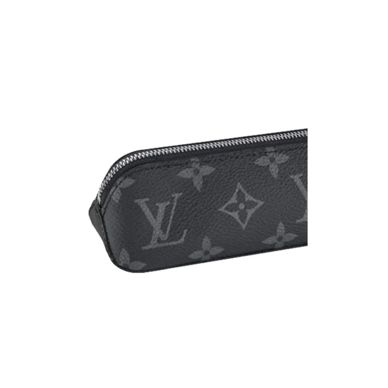 LOUIS VUITTON Canvas Pen Pouch Clutch Unisex Black Gray Color-5