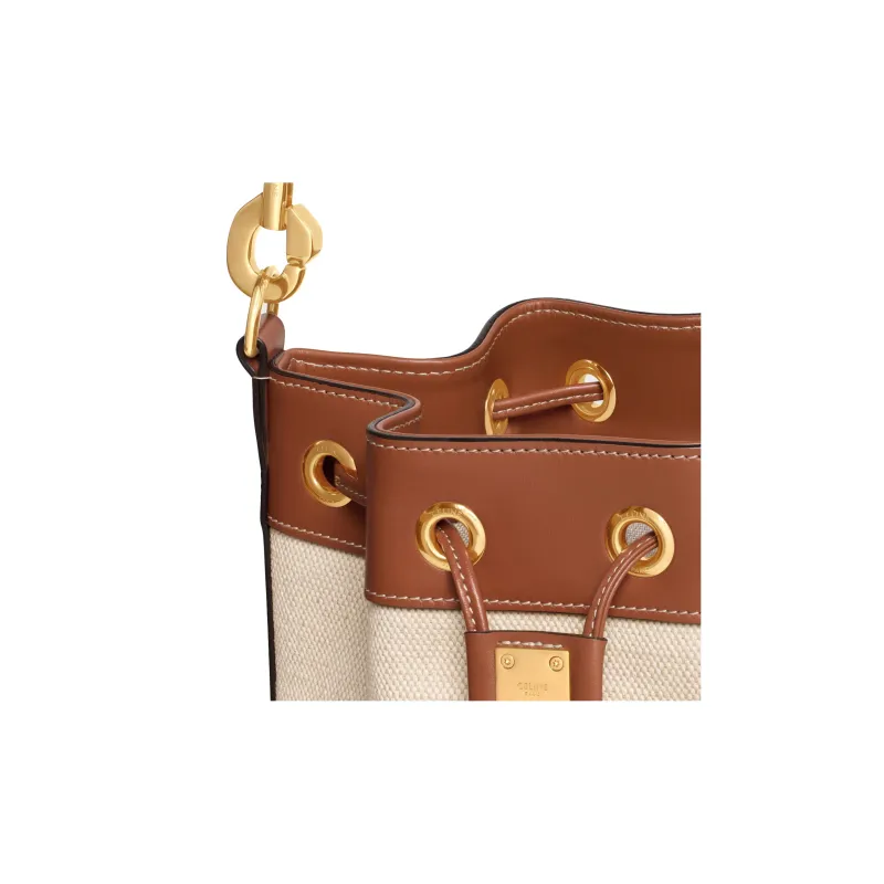 CELINE Cabas Fabric With Cow Leather Bucket Bag, Shoulder Bag, Crossbody Bag Trumpets Women's Natural Color/Tan-3