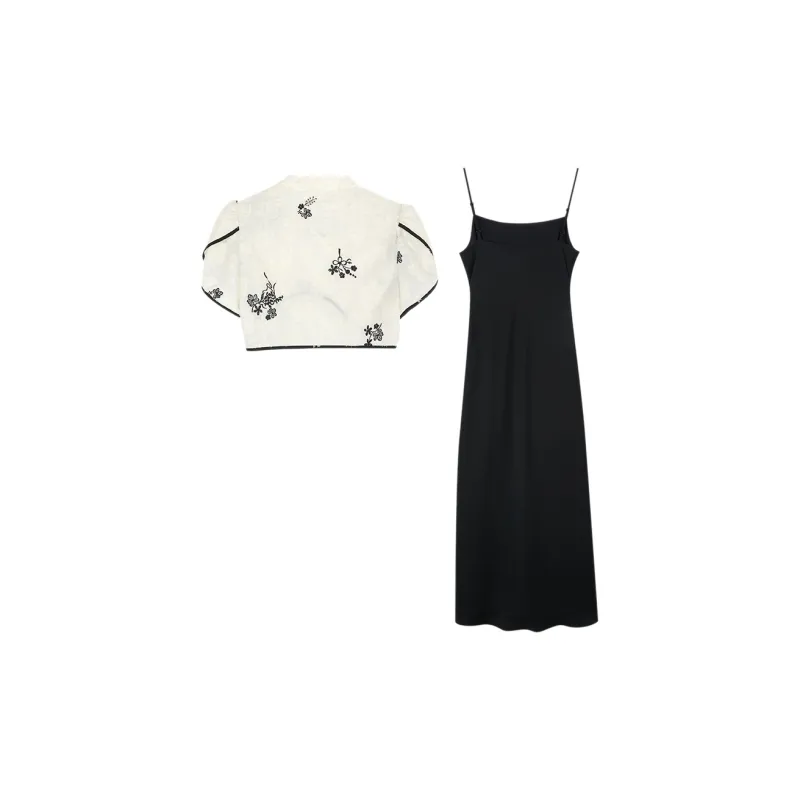 3COLOUR Two Piece Skirt Sets Women's Set Black White Top+Camisole Dress-1