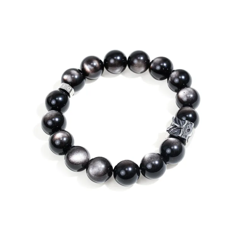 FOUNDIN Large Size 12mm Gold Sheen Obsidian Silver Sheen Obsidian Bracelets Men's-6