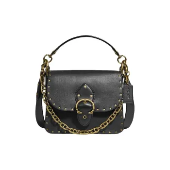 COACH Beat Leather Small Square Bag, Portable Crossbody Bag, Shoulder Bag Small Size Women's Black