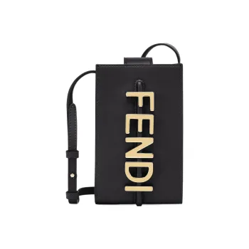 FENDI Fendigraphy Leather Cell Phone Pouch Men's Black