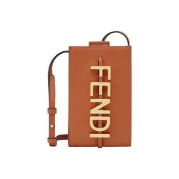 FENDI Fendigraphy Leather Cell Phone Pouch Men's Brown