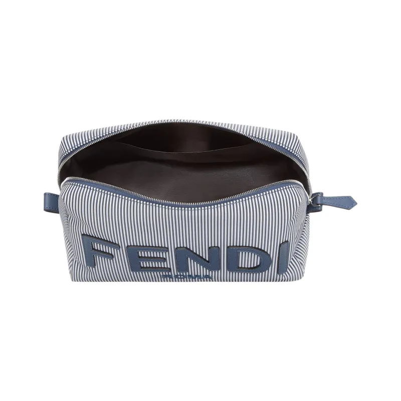 FENDI Leather Toiletry Bag Makeup Bag Medium Size Women's Blue/White-2