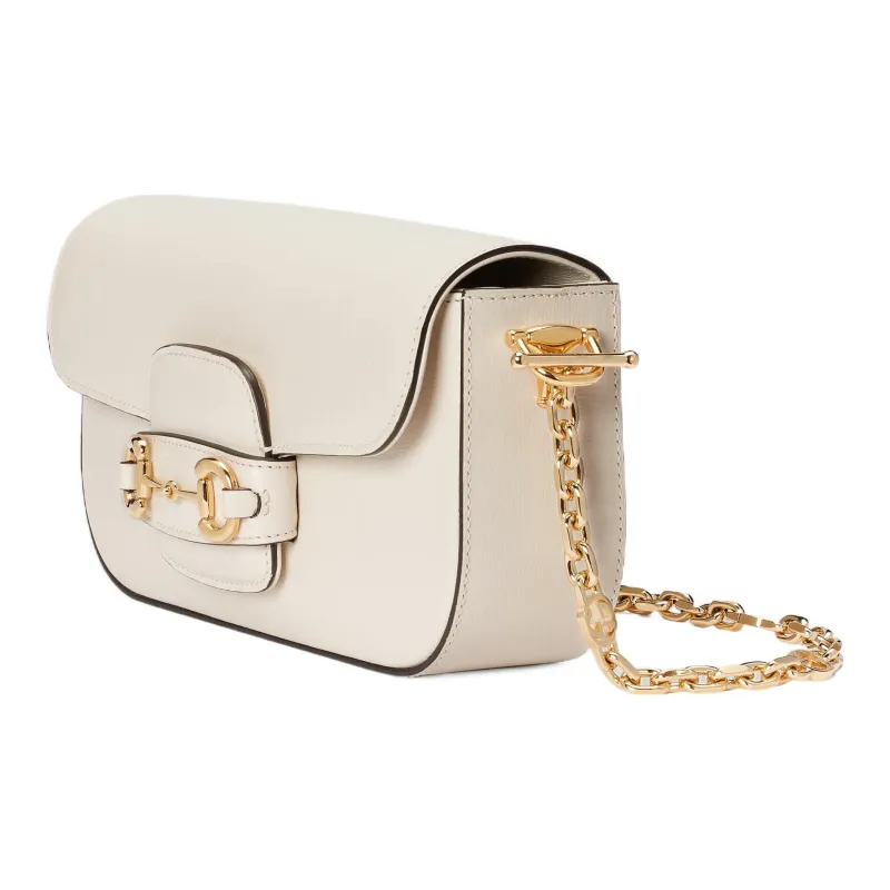 GUCCI Horsebit 1955 Leather Portable Crossbody Bag Shoulder Bag Small Size Women's White-1