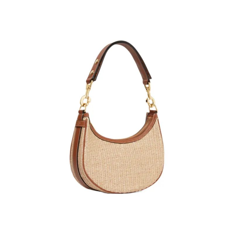 CELINE AVA Plant Material Cow Leather Patchwork Handbag Shoulder Bag Medium Size Women's Natural Color/Tan-1