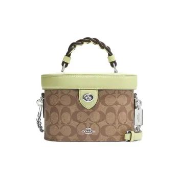 COACH Kay Canvas With Leather Bucket Bag, Shoulder Bag, Crossbody Bag Trumpets Women's Brown & Mint Green