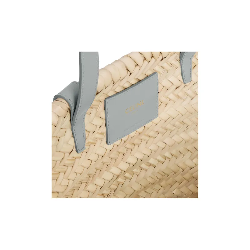 CELINE Triomphe Palm Leaf Cow Leather Patchwork Trim Basket Bag Handbag Shoulder Bag Women's Pearlescent Blue-3
