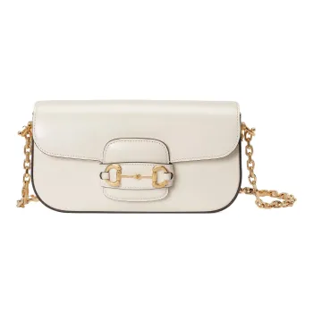 GUCCI Horsebit 1955 Leather Portable Crossbody Bag Shoulder Bag Small Size Women's White
