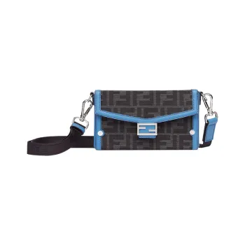 FENDI BaguetteTrunk Canvas Crossbody Bag Shoulder Bag Men's Blue/Gray