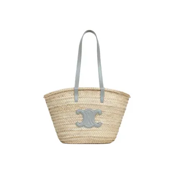 CELINE Triomphe Palm Leaf Cow Leather Patchwork Trim Basket Bag Handbag Shoulder Bag Women's Pearlescent Blue