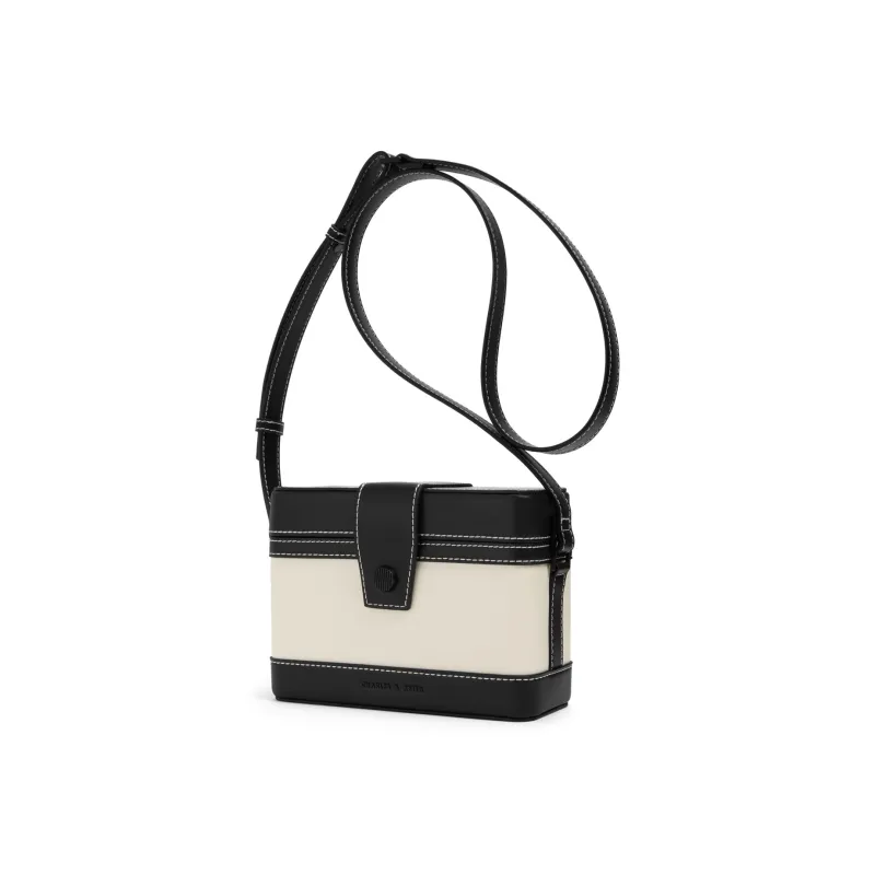 CHARLES&KEITH PU Box Small Square Bag, Crossbody Bag Small Size Women's Multi Composite Color/Mocha Dark Coffee/Beige-1
