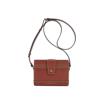 CHARLES&KEITH PU Box Small Square Bag, Crossbody Bag Small Size Women's Multi Composite Color/Mocha Dark Coffee/Beige