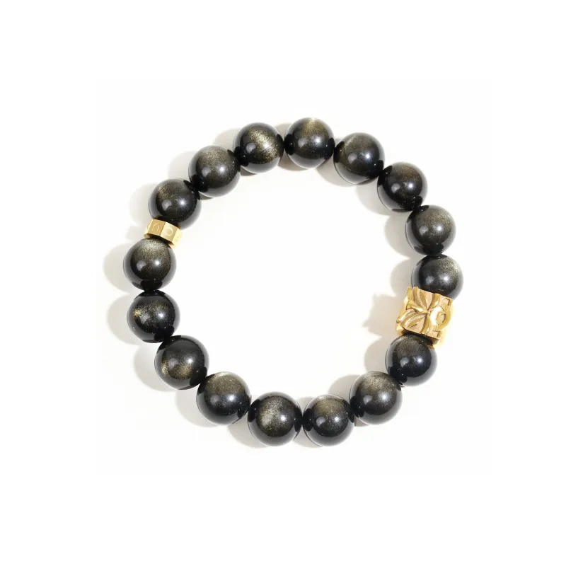 FOUNDIN Large Size 12mm Gold Sheen Obsidian Silver Sheen Obsidian Bracelets Men's-2