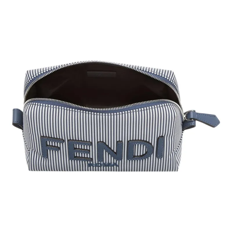 FENDI Striped Fabric Toiletry Bag Makeup Bag Small Size Women's Blue/White-2