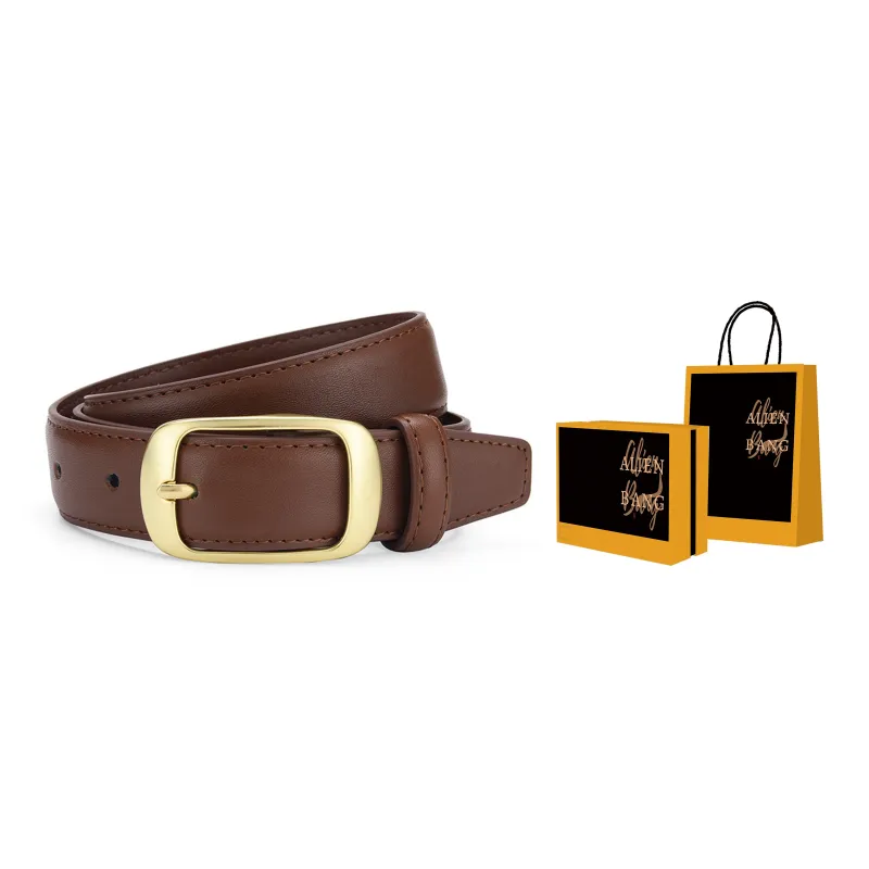 ALIEN BANG Double-Strand Pin Buckle Chanel-Inspired Preppy Style Leather Belts Women's Width 2.8cm-14