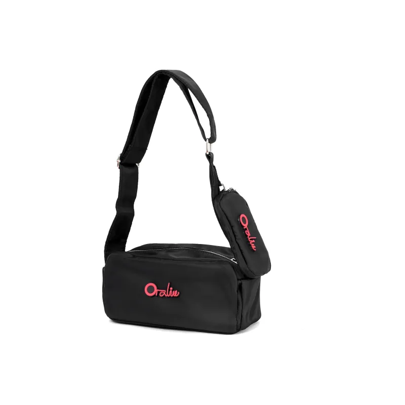 OTA Nylon Crossbody Bag, Shoulder Bag Medium Size Unisex Black/Red-5