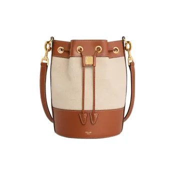 CELINE Cabas Fabric With Cow Leather Bucket Bag, Shoulder Bag, Crossbody Bag Trumpets Women's Natural Color/Tan