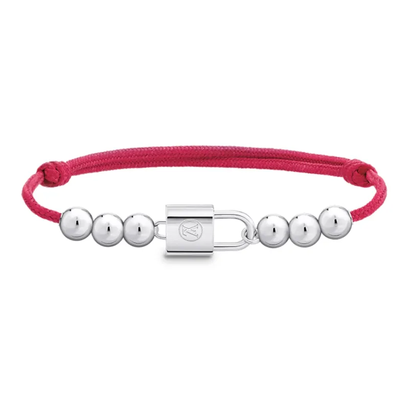 LOUIS VUITTON Q05785 SiLOUIS VUITTONer Lockit Beads Bracelet SiLOUIS VUITTONer And Black Polyester Cord-0