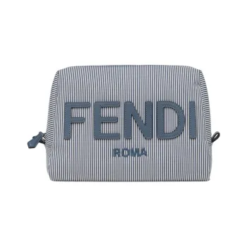 FENDI Leather Toiletry Bag Makeup Bag Medium Size Women's Blue/White