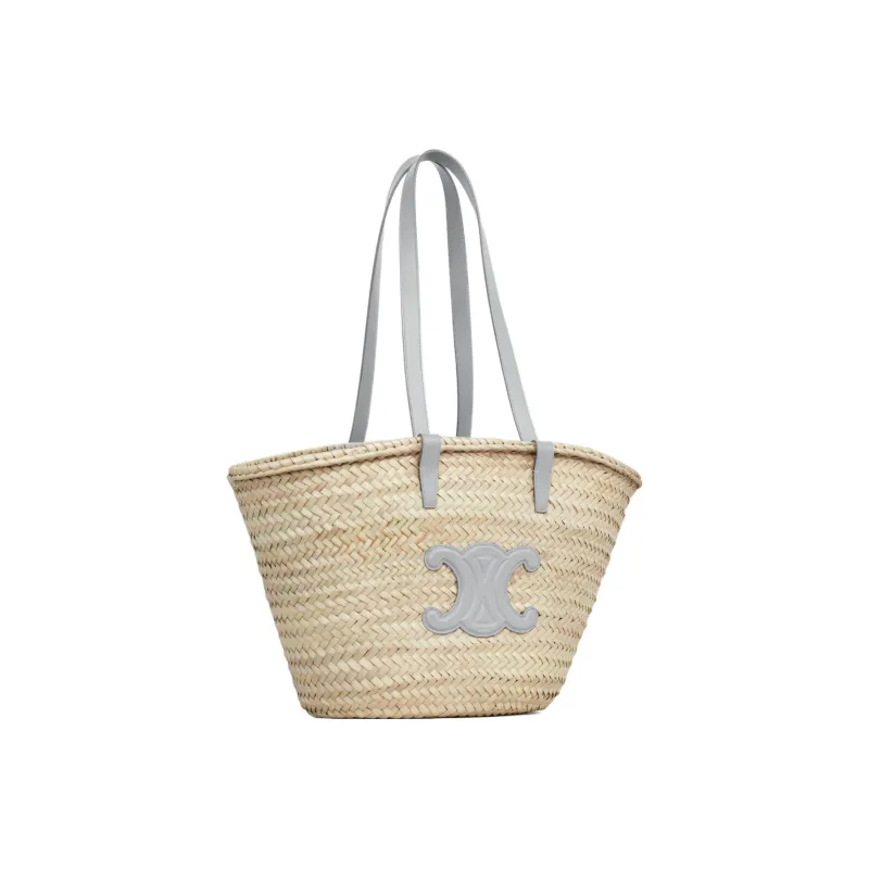 CELINE Triomphe Palm Leaf Cow Leather Patchwork Trim Basket Bag Handbag Shoulder Bag Women's Pearlescent Blue-1