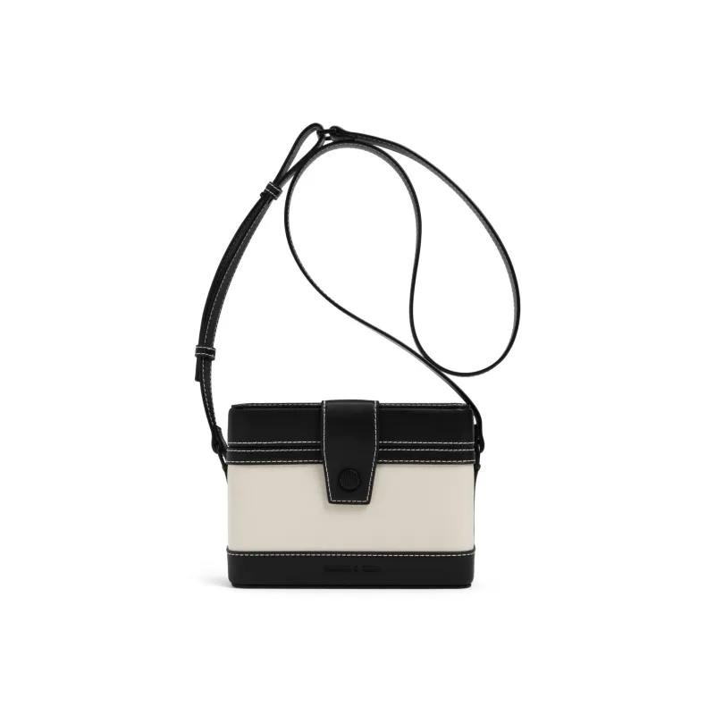 CHARLES&KEITH PU Box Small Square Bag, Crossbody Bag Small Size Women's Multi Composite Color/Mocha Dark Coffee/Beige-0