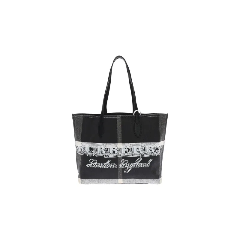 Burberry Artificial Leather Tote Bag Shopping Bag Shoulder Bag Handbag Women's Black-0