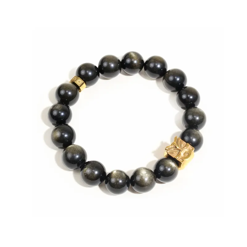 FOUNDIN Large Size 12mm Gold Sheen Obsidian Silver Sheen Obsidian Bracelets Men's-3