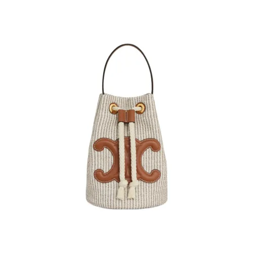 CELINE Fabric With Cow Leather Handbag Regular Women's Beige