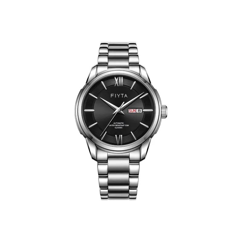 Fiyta Classic Collection Automatic Mechanical Movement Stainless Steel Strap Watch Men's Watches Black Dial-0