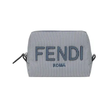 FENDI Striped Fabric Toiletry Bag Makeup Bag Small Size Women's Blue/White
