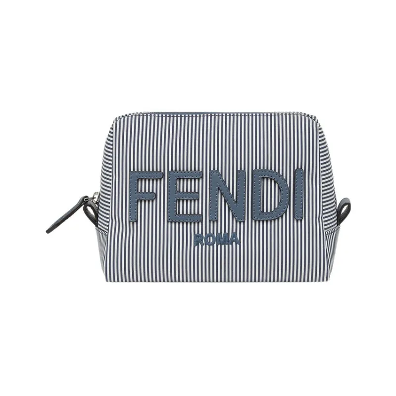 FENDI Striped Fabric Toiletry Bag Makeup Bag Small Size Women's Blue/White-0