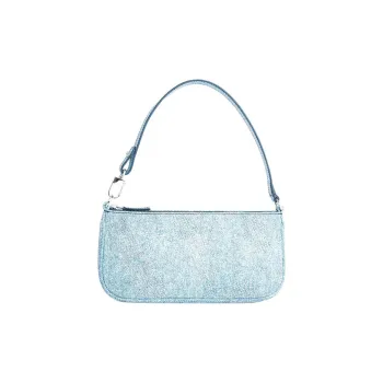 By Far Leather With Denim Baguette Bag Handbag, Shoulder Bag Women's Light Blue
