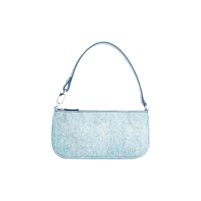 By Far Leather With Denim Baguette Bag Handbag, Shoulder Bag Women's Light Blue-0