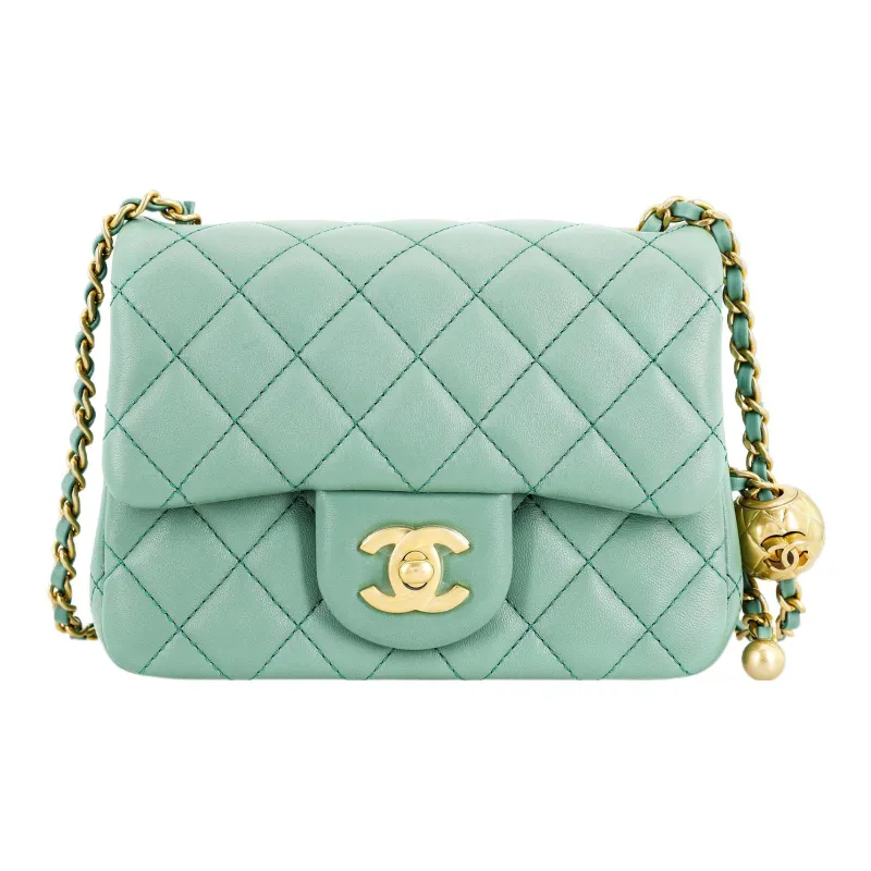 CHANEL Lambskin Golden Ball Bag, Chain Bag, Shoulder Bag, Crossbody Bag Women's Blue Green/Peacock Green Color-0