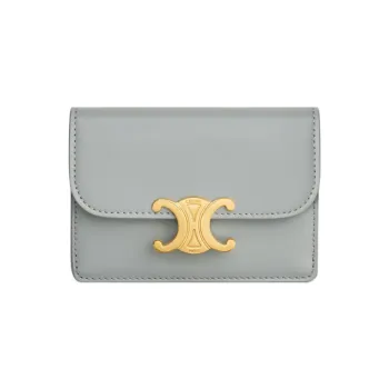 CELINE Triomphe Shiny Cow Leather Card Holder Women's Pearl Blue