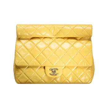 CHANEL Crushed Cow Leather Flap Evening Bag Clutch Women's Yellow