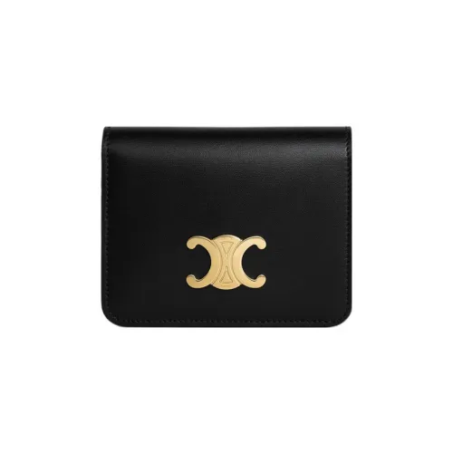 CELINE bolero Shiny Cow Leather Wallet Women's Black