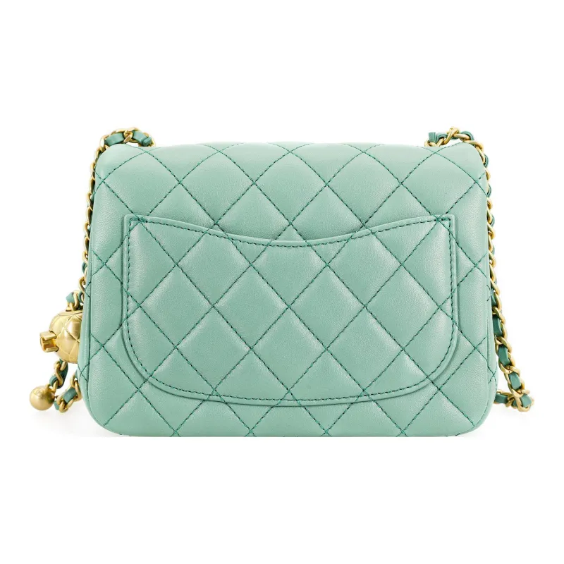 CHANEL Lambskin Golden Ball Bag, Chain Bag, Shoulder Bag, Crossbody Bag Women's Blue Green/Peacock Green Color-2