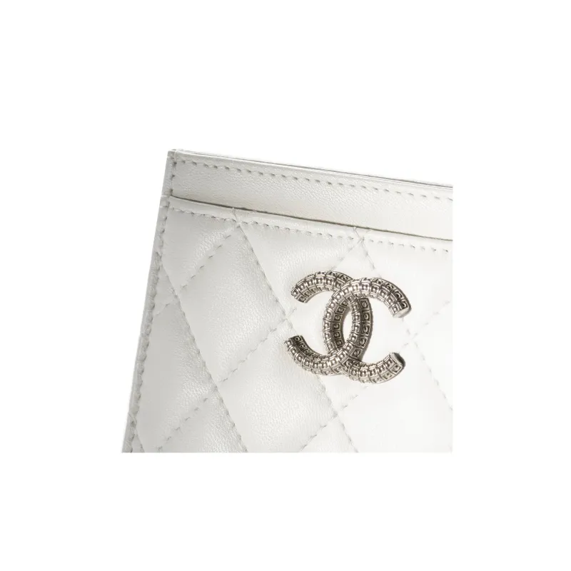 CHANEL Lambskin Wallet, Card Holder Women's White-3