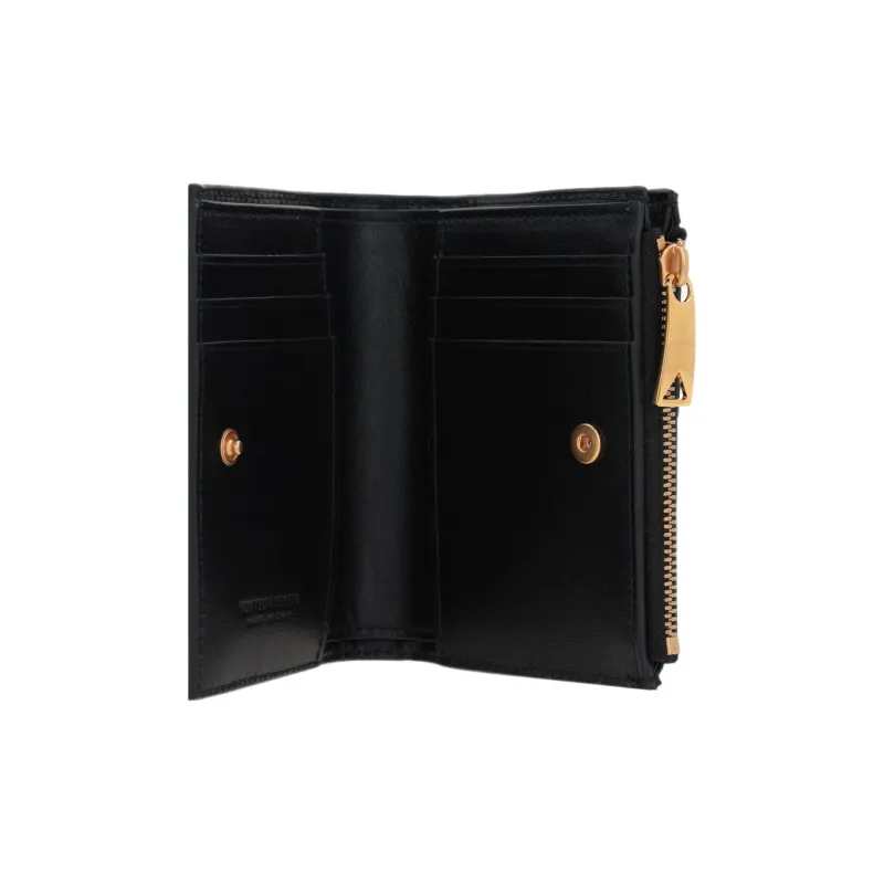 Bottega Veneta Small Bi Fold Zip Wallet Intreccio Black-3