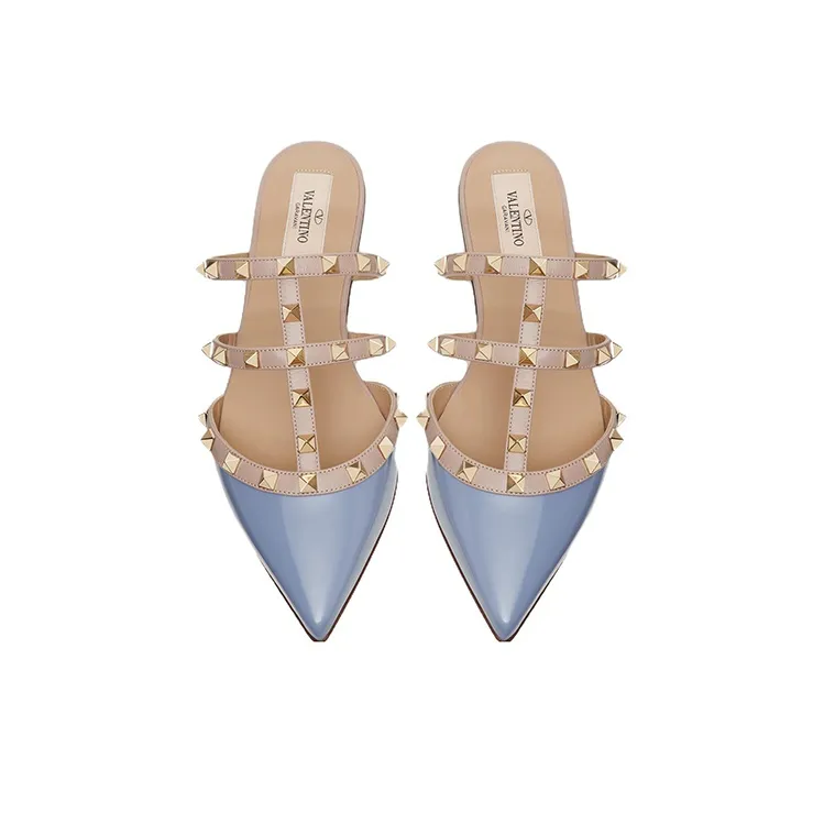 Valentino ROCKSTUD Odor Resistant Closed Toe Slippers Women's Blue-3