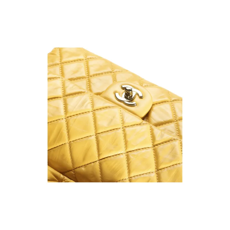 CHANEL Crushed Cow Leather Flap Evening Bag Clutch Women's Yellow-3