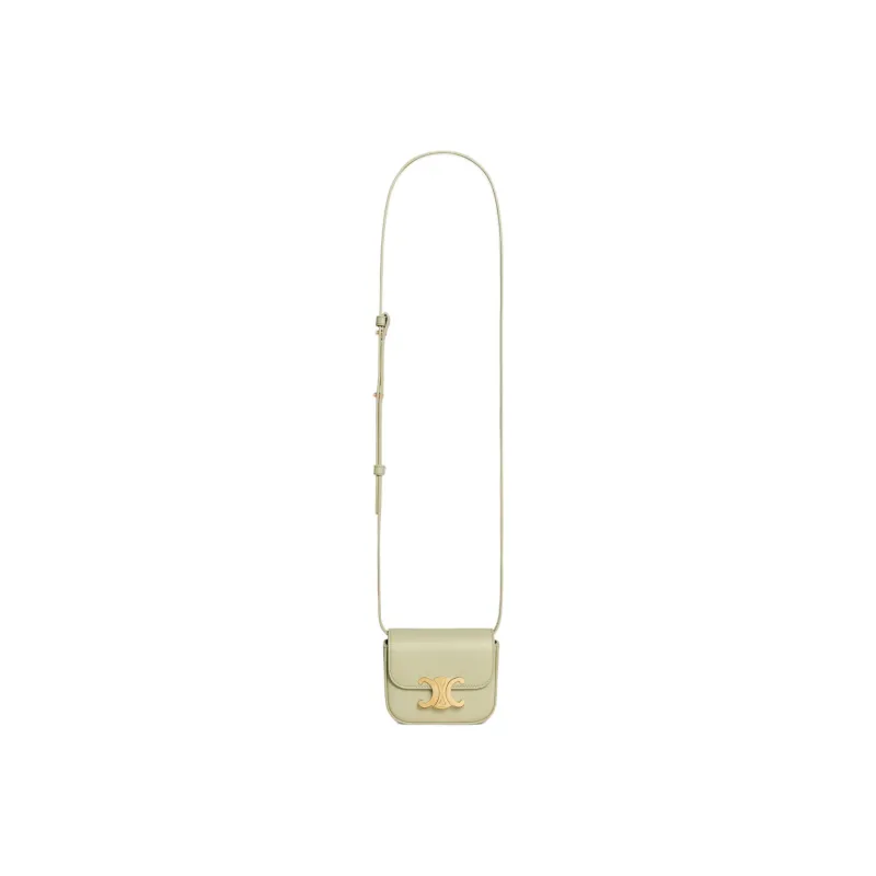 CELINE Triomphe Calfskin Shoulder Bag, Crossbody Bag Mini Women's Almond Green-4